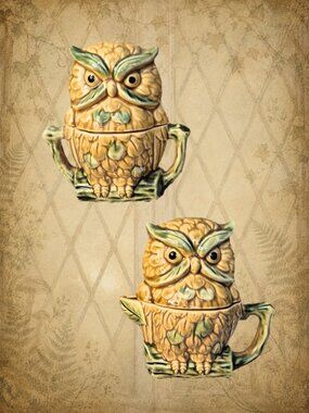 Hearth Happenings 🏡🧚‍♂️ Vintage Japan Owl Cream Sugar Salt & Pepper Shaker Set